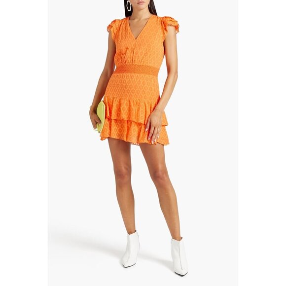 ALICE AND OLIVIA Markita Smocked Fil Coupé Silk And Cotton-blend Mini Dress - Picture 1 of 8